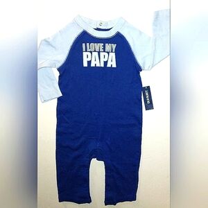 L@@K! NWT OLD NAVY Blue "I LOVE MY PAPA(W)" 6-12mo. Long Sleeve Romper Outfit